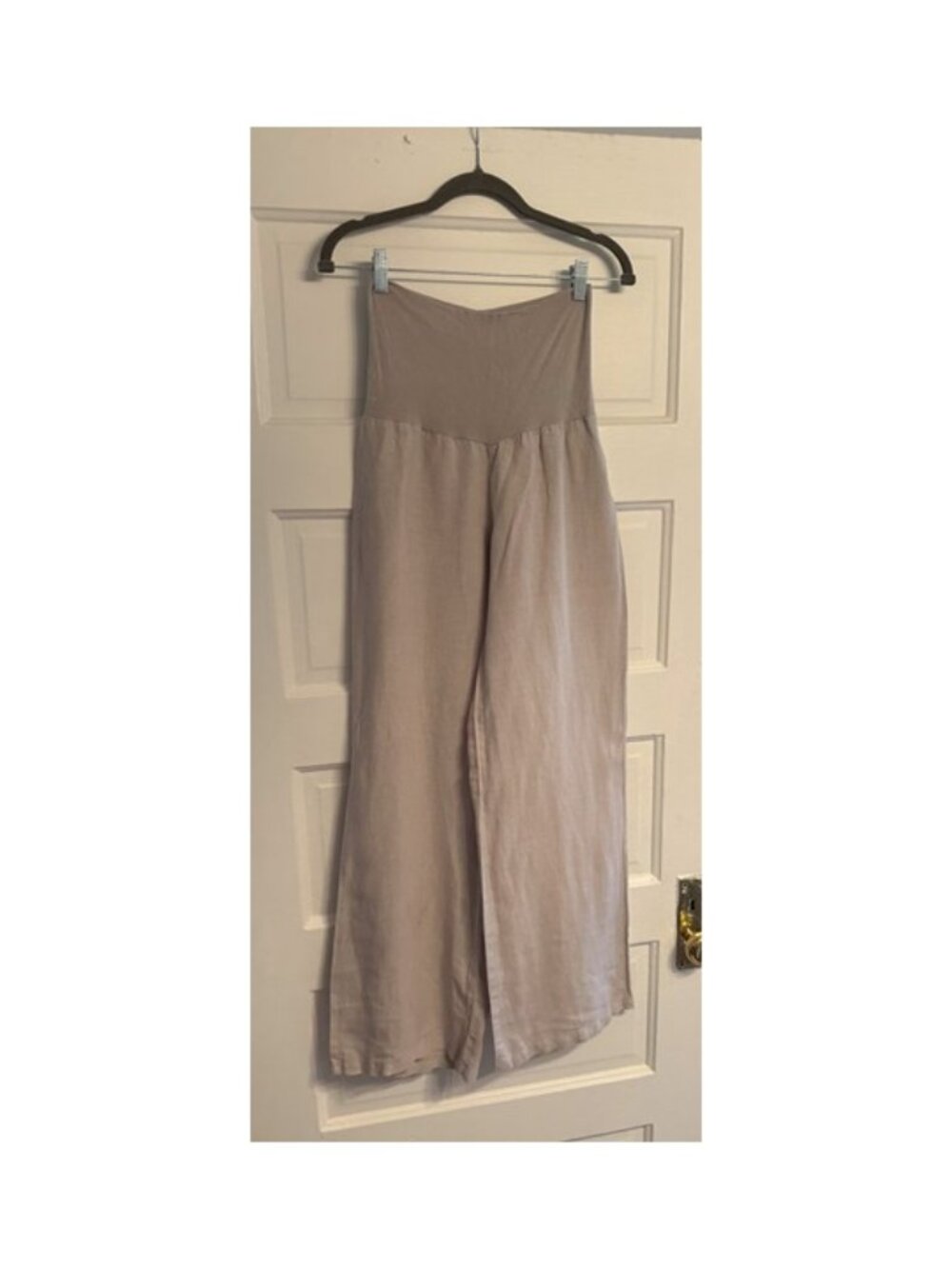 Karlie. Gray Linen Pants with Comfortable Stretch Waistband. Size L.